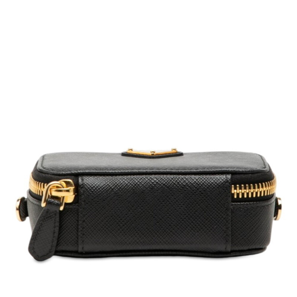 Prada Triangle Logo Plate Chain Shoulder Bag Mini Pouch 1NR025 Black Gold Saf... - Picture 3 of 5